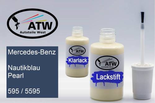 Mercedes-Benz, Nautikblau Pearl, 595 / 5595: 20ml Lackstift + 20ml Klarlack - Set, von ATW Autoteile West.